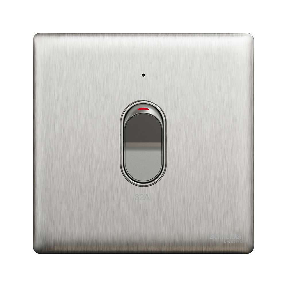 Schneider Electric UnicaX 32A 1-Gang DP with LED & Earth, Stainless Steel 0