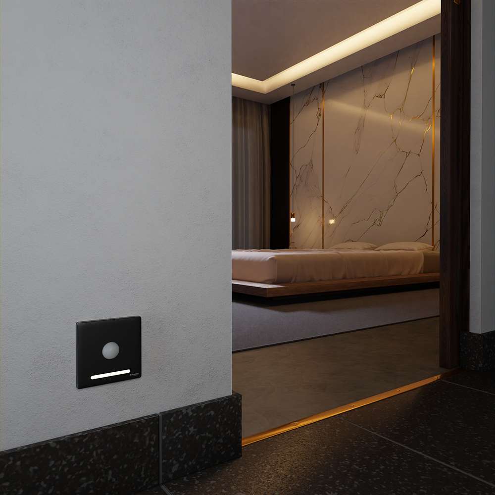 Schneider Electric UnicaX Night Foot Lamp, Soft Ambient Glow, Jet Black, Flush-Mount 7