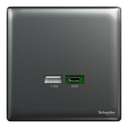 Schneider Electric UnicaX USB Charger, Dual USB‑A + USB‑C, Dark Grey, Slim Plate, Flush-Mount 1