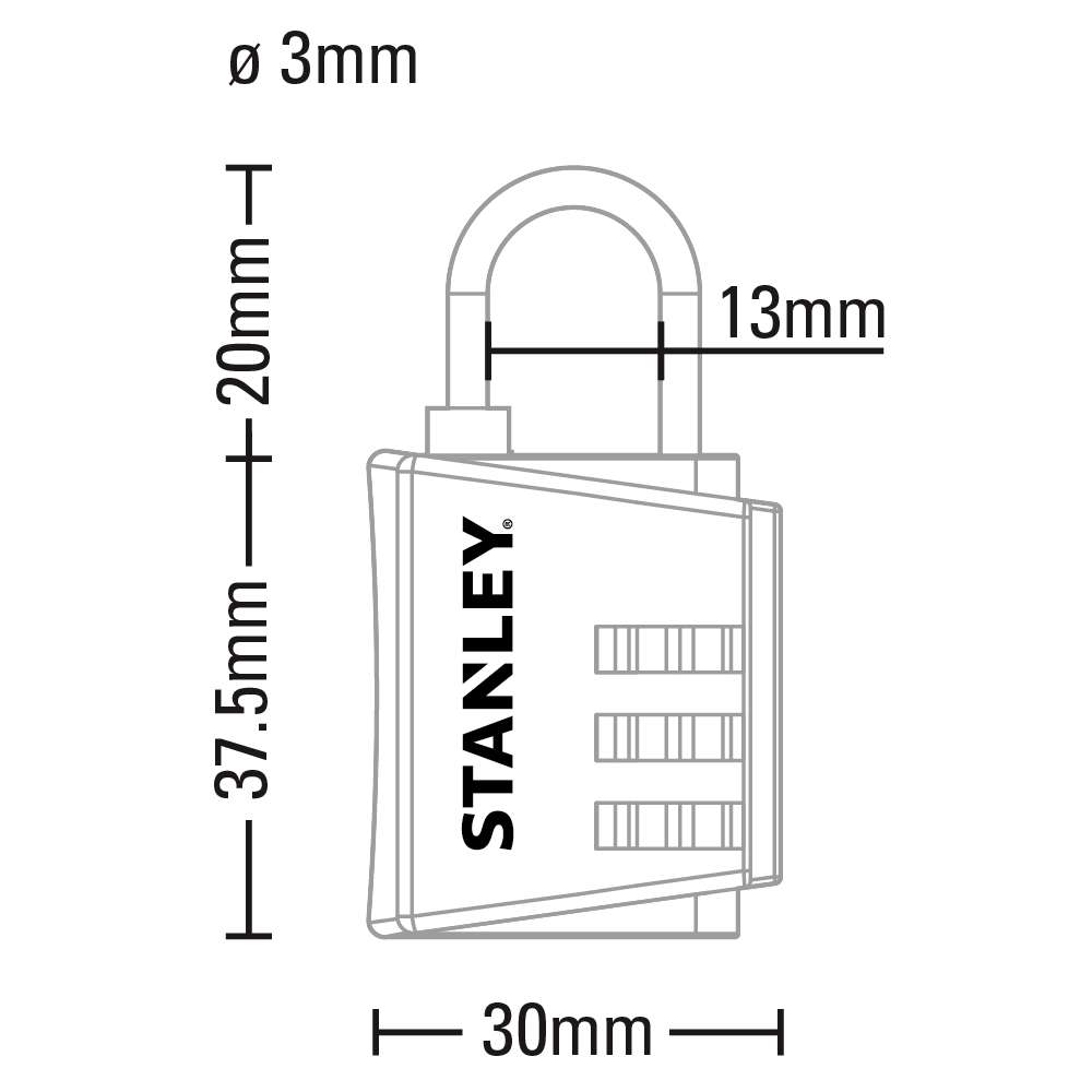 Stanley Padlock Zinc 30mm 3-Digit Combination TSA Red 1