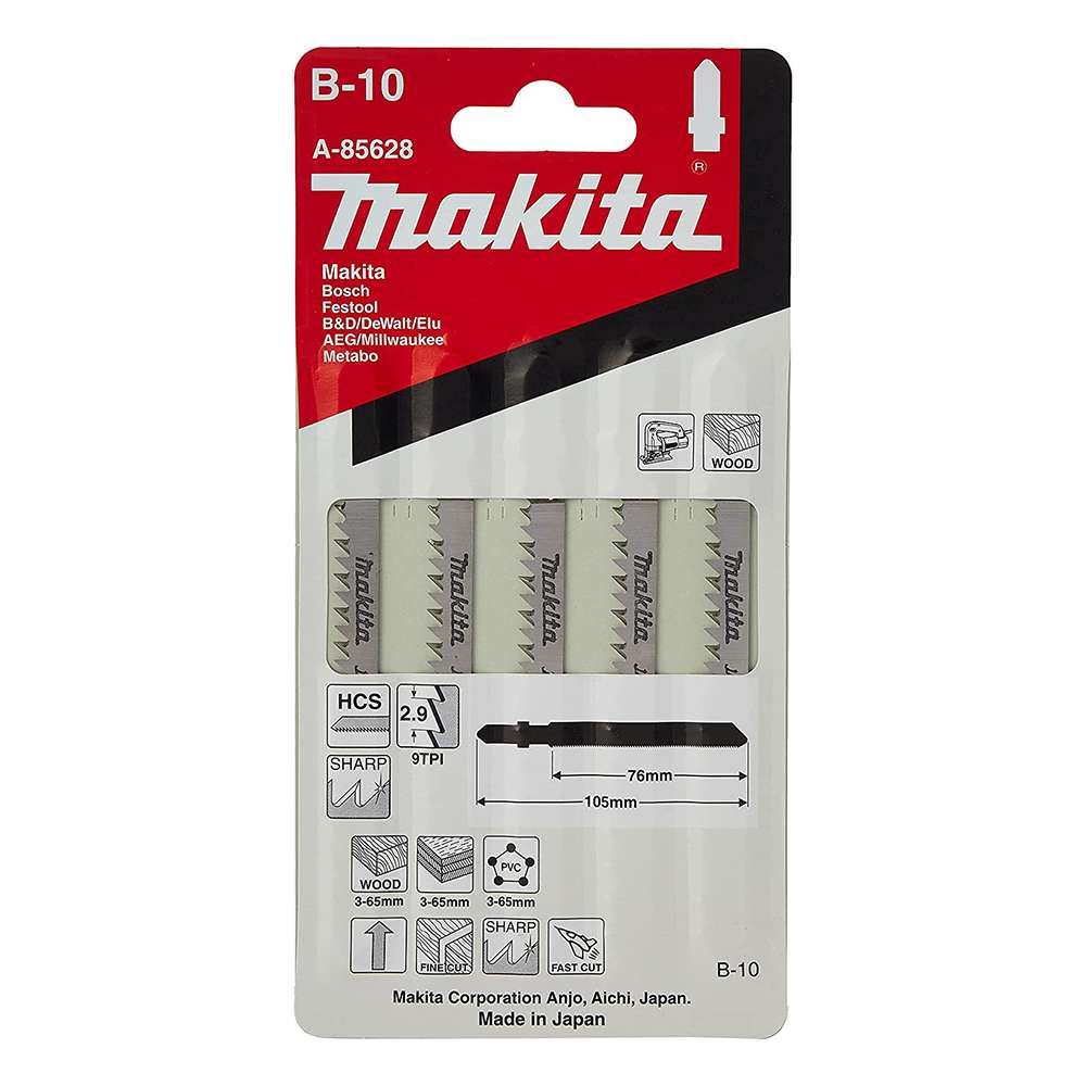 Makita A-85628 B-10 Jig Saw Blades 105 x 1.25mm 9 TPI - Pack of 5 2