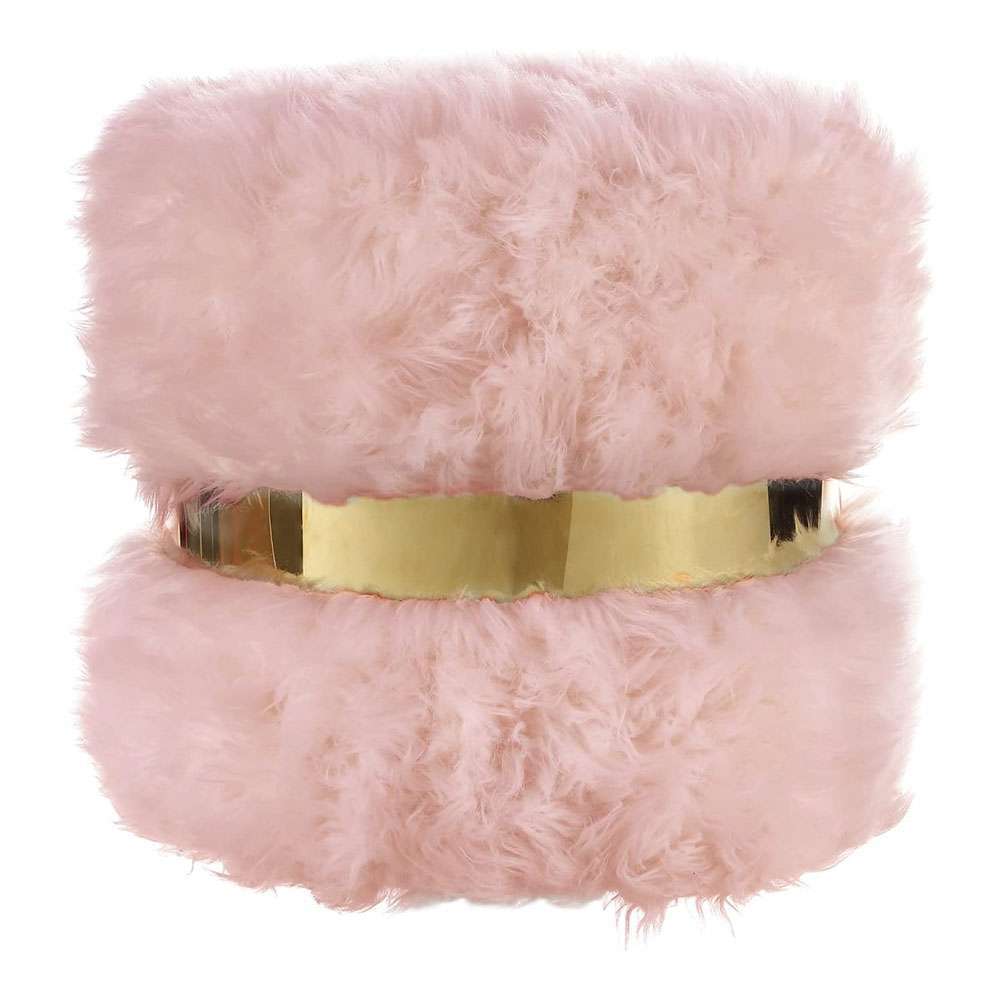 Ottoman Stool Pink Faux Fur with Gold Polished Band 0