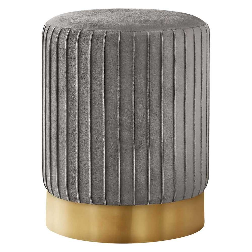 Dark Grey Velvet Ottoman Stool with Gold Metal Base 0