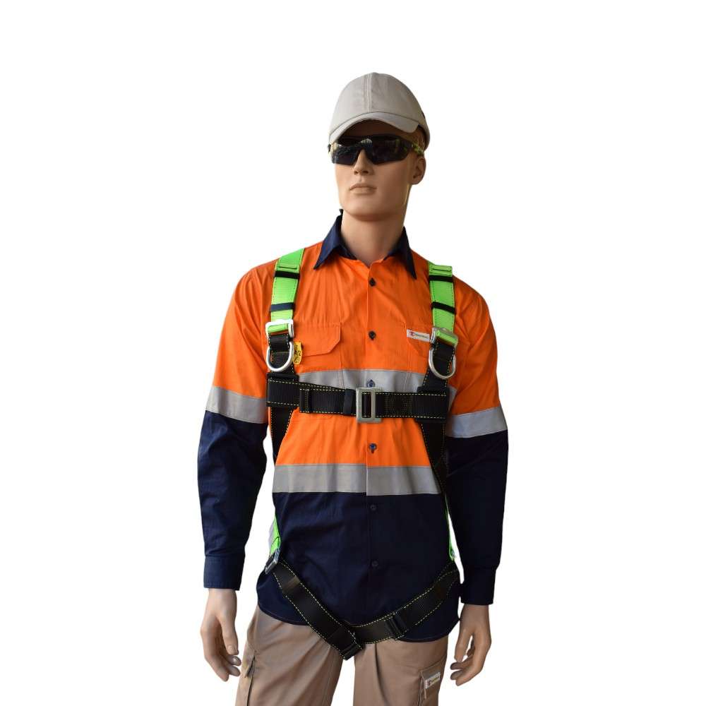 JECH JE1119 Full Body Safety Harness,45mm Polyester, D-Ring with Metal Buckle, Green/Black 0