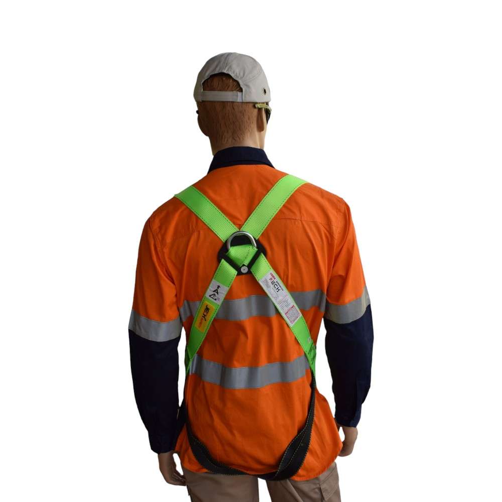 JECH JE1119 Full Body Safety Harness,45mm Polyester, D-Ring with Metal Buckle, Green/Black 1