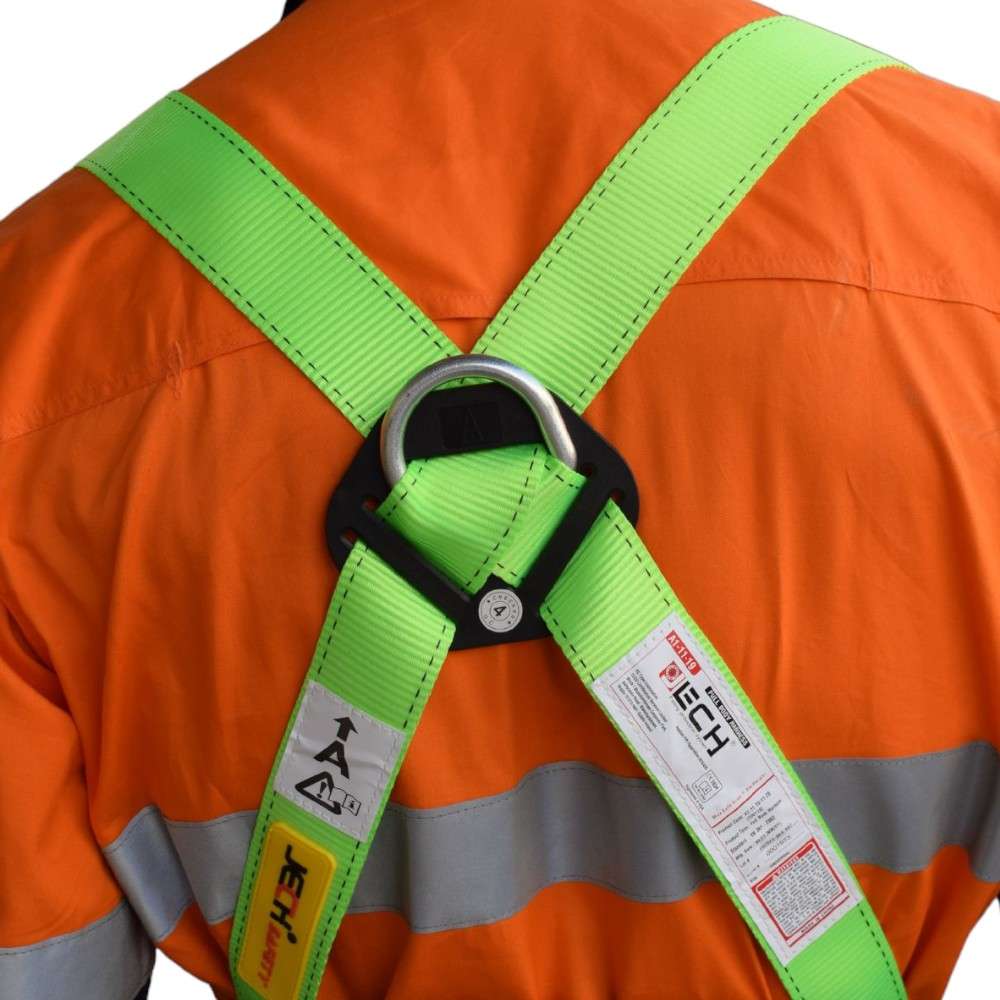 JECH JE1119 Full Body Safety Harness,45mm Polyester, D-Ring with Metal Buckle, Green/Black 2