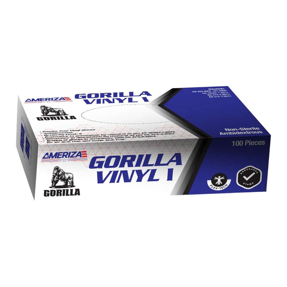 Ameriza Gorilla Vinyl I Powder free Gloves 100Pcs/Pack, Size L