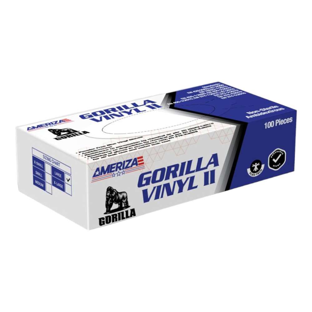 Ameriza Gorilla Vinyl II Powder free disposable gloves, Blue, 100Pcs/Pack 0