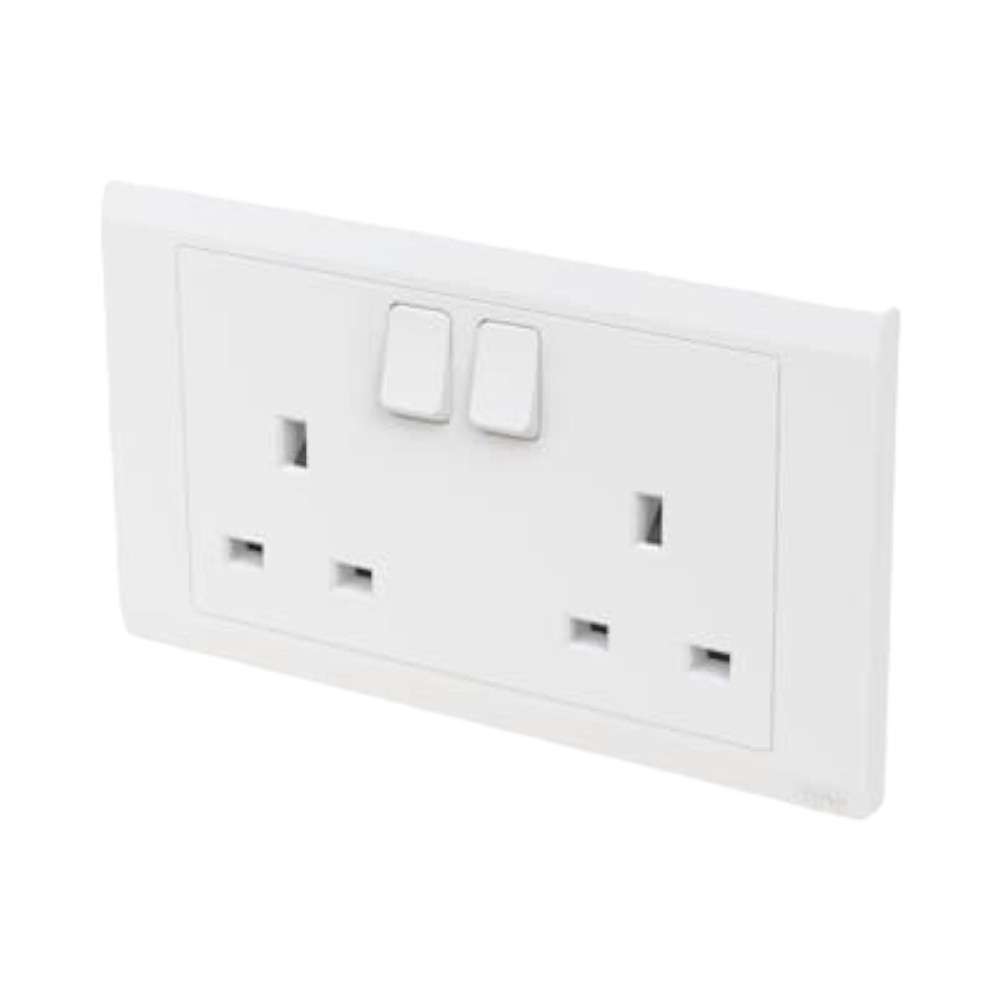 ABB 2 Gang 13Amp Switch Socket Single Pole, Inora BL227WH, White 1