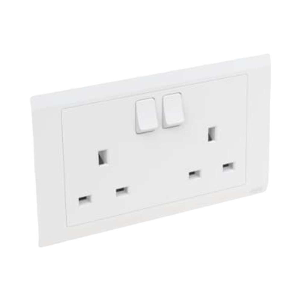 ABB 2 Gang 13Amp Switch Socket Single Pole, Inora BL227WH, White 2