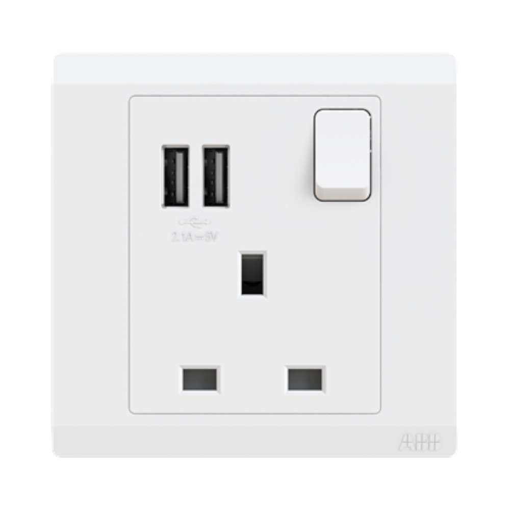ABB 1 Gang 13Amp Switch Socket Double Pole with USB, Inora BL261, White 0