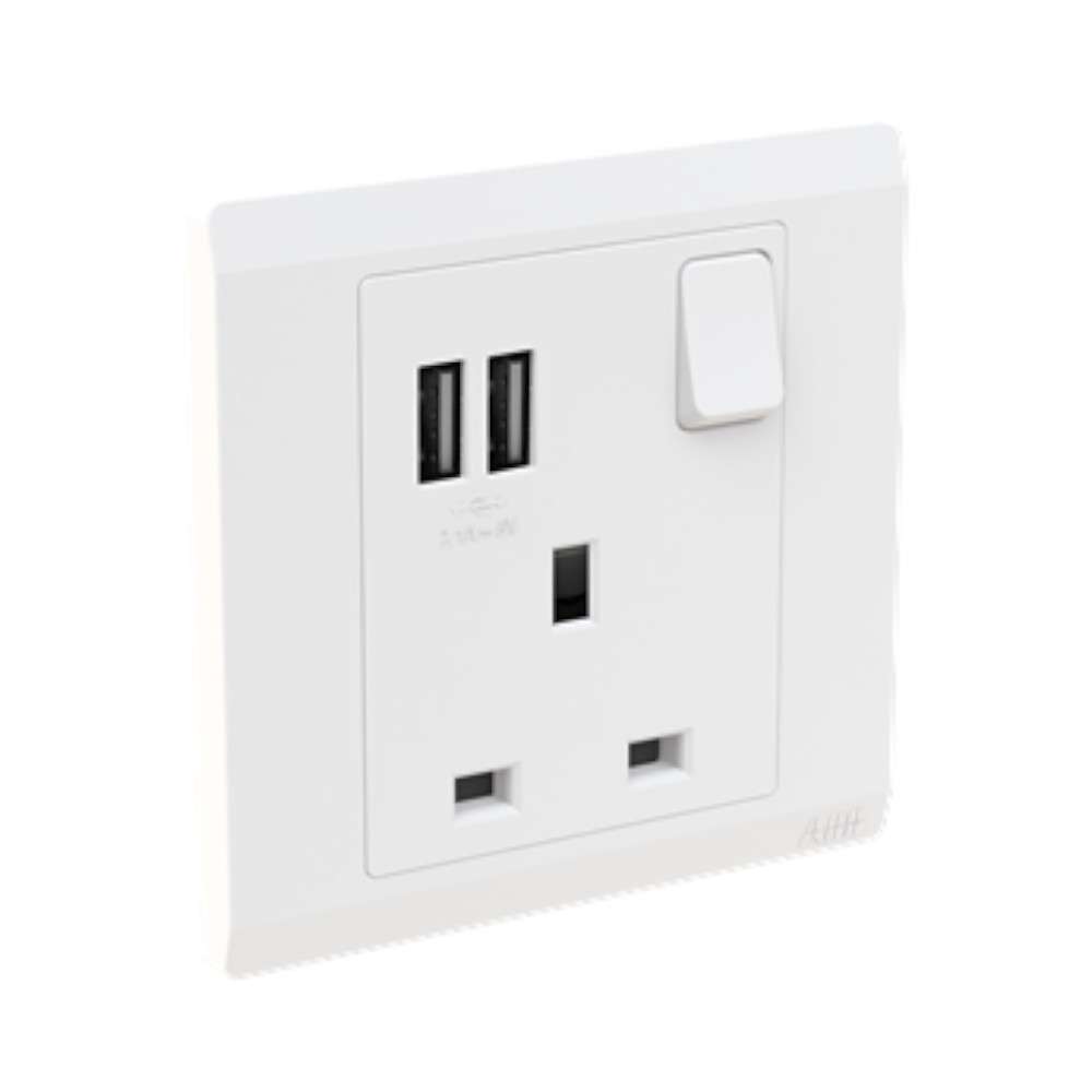 ABB 1 Gang 13Amp Switch Socket Double Pole with USB, Inora BL261, White 2
