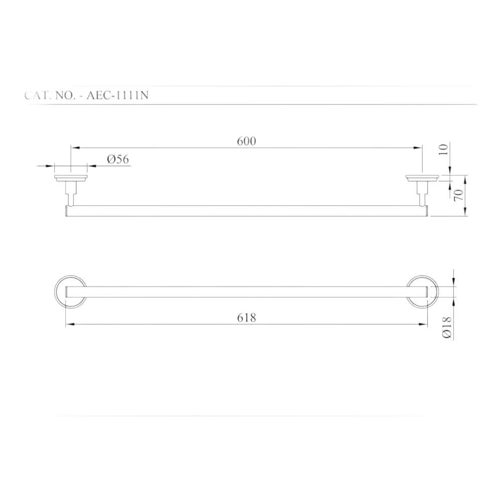 Essco Jaquar (AEC-CHR-1111NB) 600 mm Tower Rail - Chrome 1