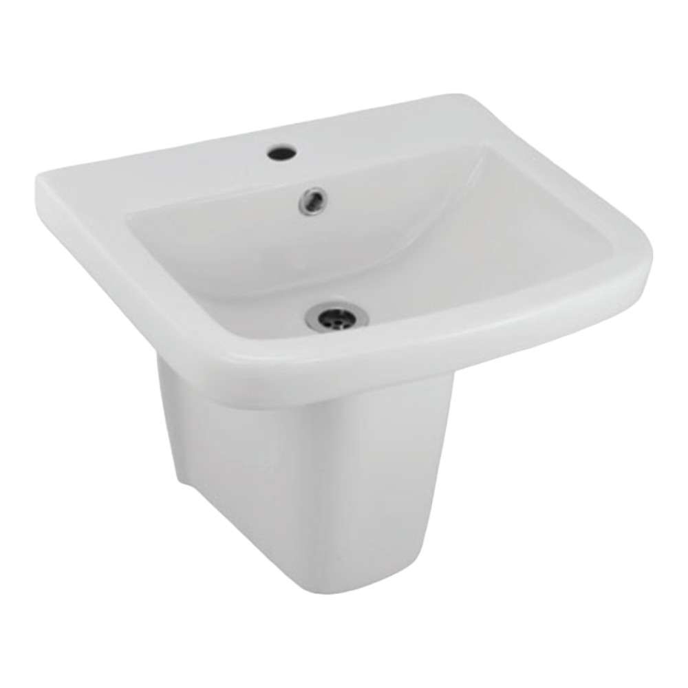 حوض المغسلة جاكوار (Essco) قياس (505x410x185mm) من النوع الجداري موديل (AIS-WHT-101801+AIS-WHT-101305) مع جميع ملحقات التثبيت باللون الأبيض 0