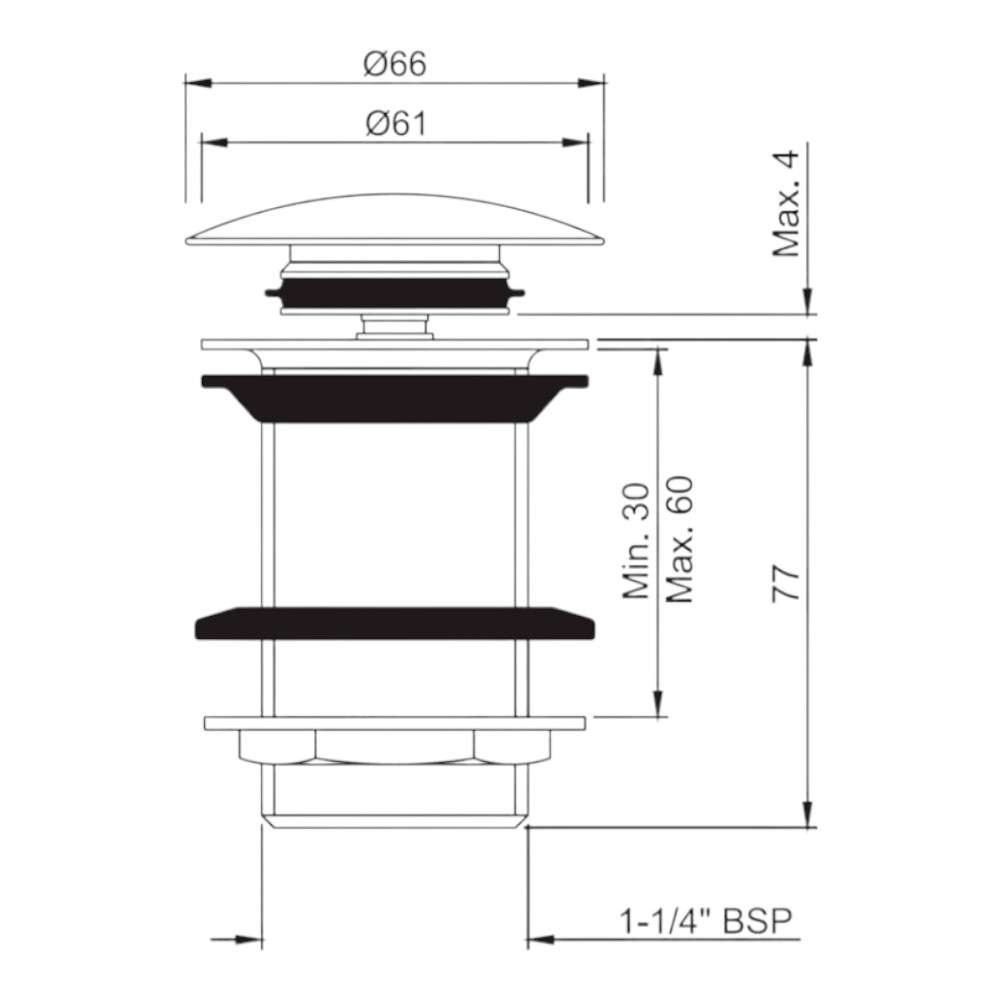 Jaquar (ALD-CHR-727) Click Clack Unslotted Basin Waste - Chrome 1