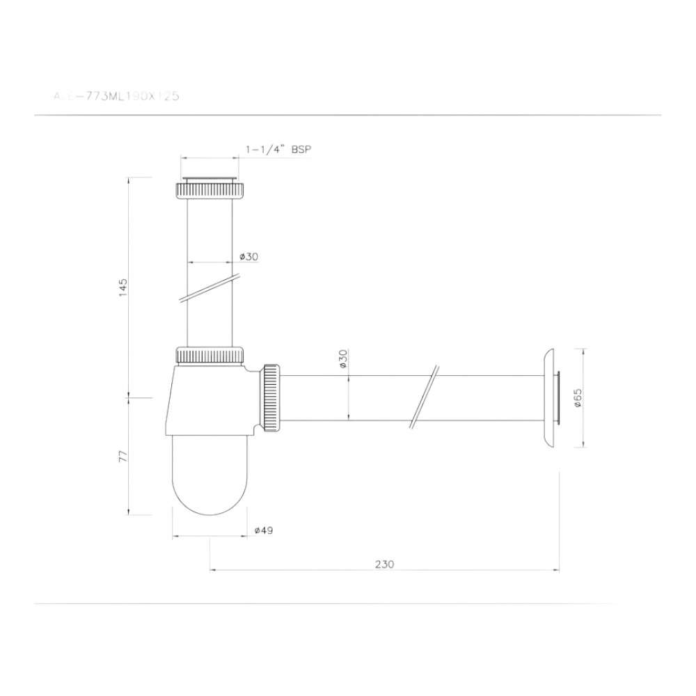 Essco Jaquar (ALE-CHR-773ML190X125) 190 mm x 125 mm Bottle Trap Long Wall Connection Pipes - Chrome 1