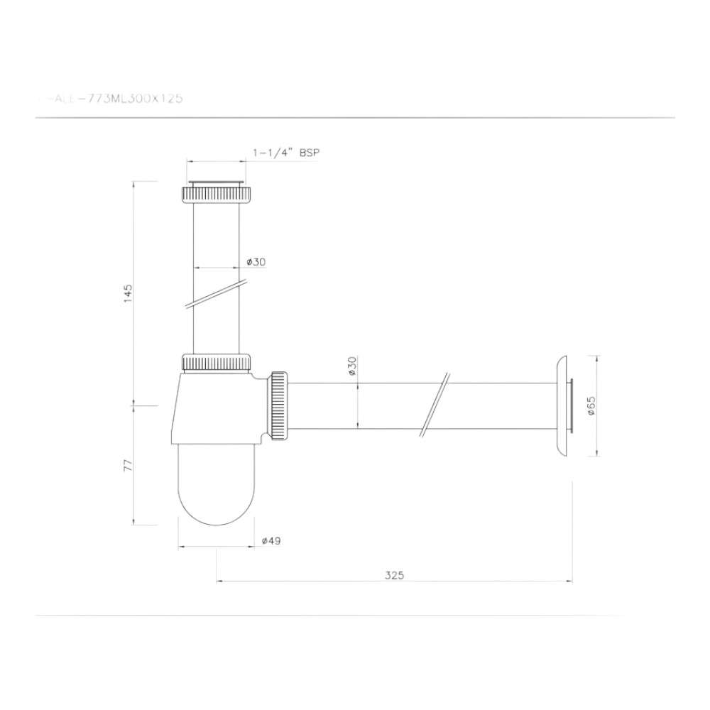 Essco Jaquar (ALE-CHR-773ML300X125) 300 mm x 125 mm Bottle Trap Long Wall Connection Pipes - Chrome 1
