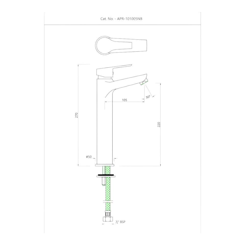 Essco Jaquar (APR-CHR-101005NB) 600 mm Long Braided Hoses & Single Lever High Neck Basin Mixer without Popup Waste - Chrome 1