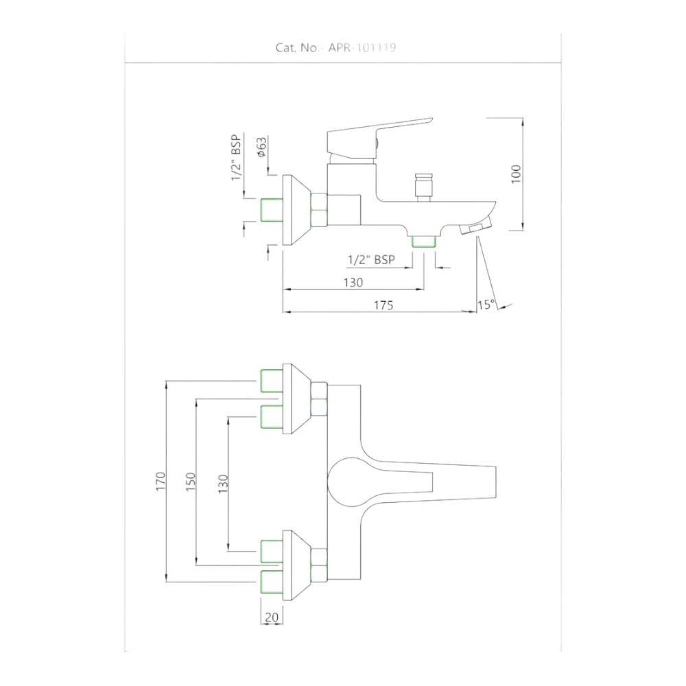 خلاط حوض بقبضة مفردة من جاكوار (Essco) من النوع الجداري موديل (APR-CHR-101119) لون (Chrome) 1