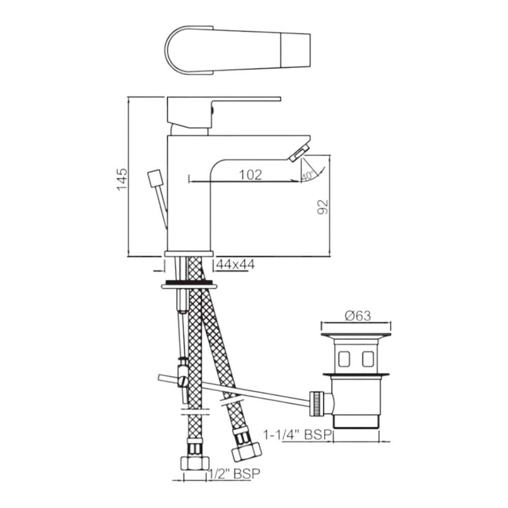 خلاط الحوض جاكوار بمقبض واحد مع فتحة تصريف منبثقة موديل (ARI-CHR-39051B) لون (Chrome) 1