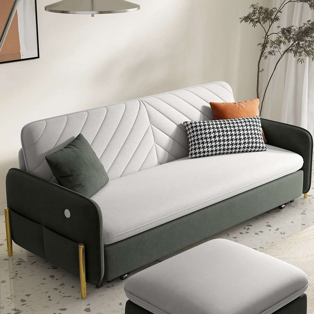 Multifunctional Foldable Sofa Cum Bed (Beige Grey) 0