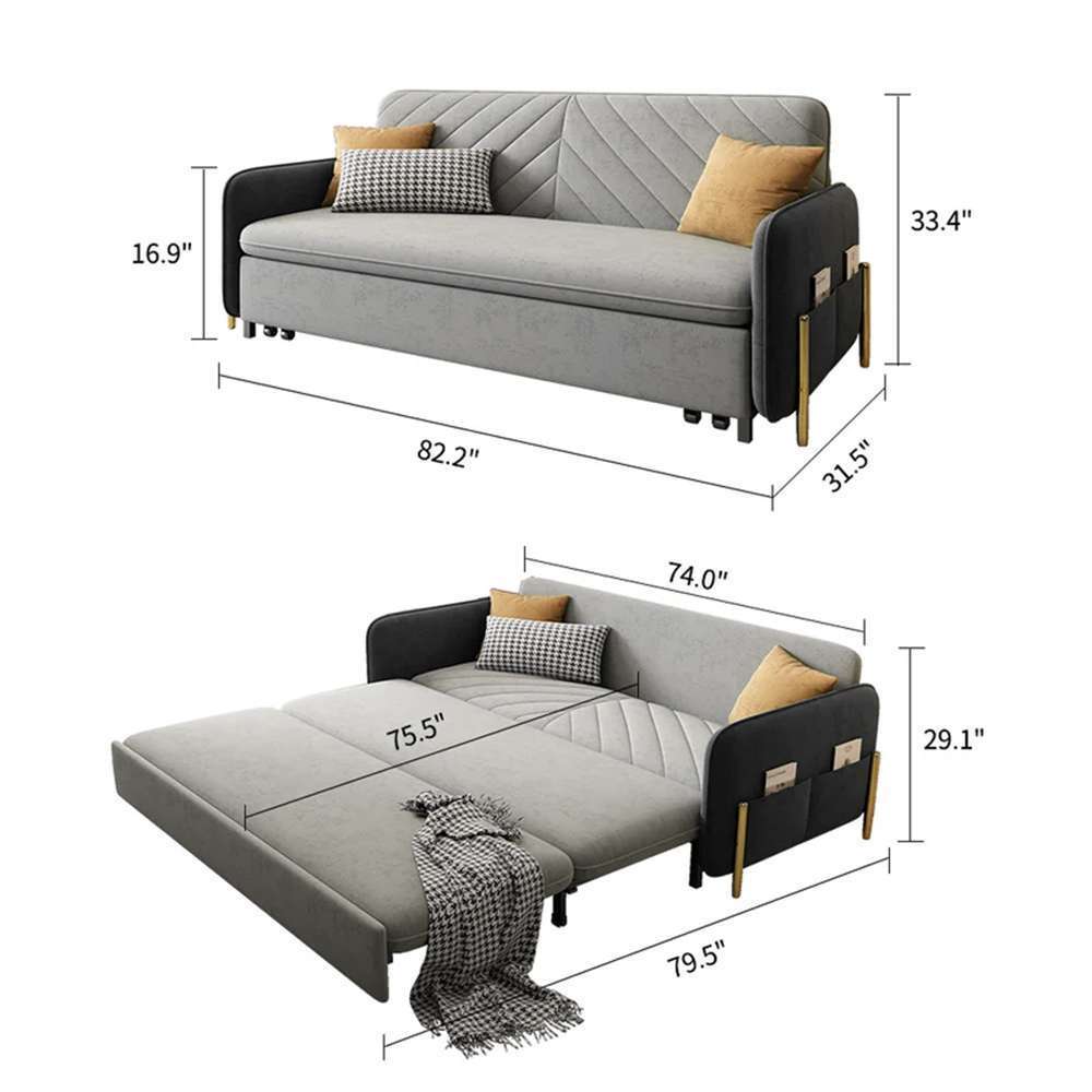 Multifunctional Foldable Sofa Cum Bed (Beige Grey) 5