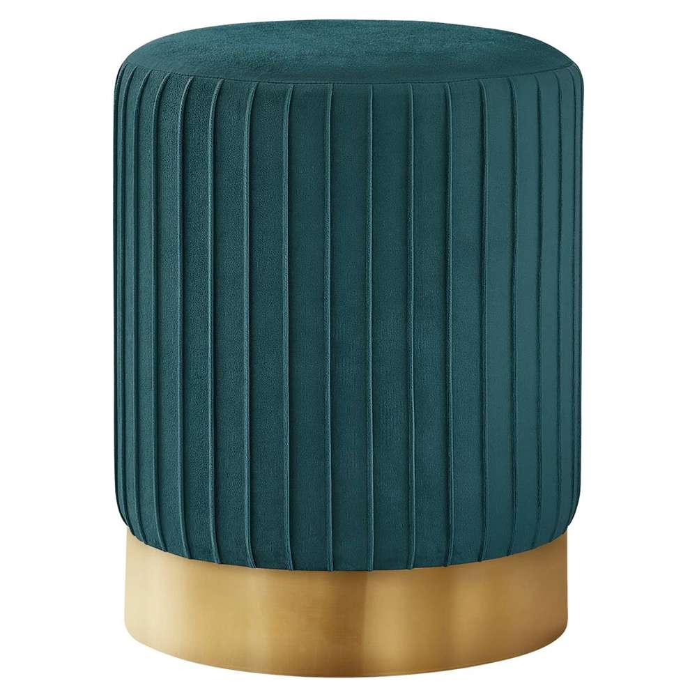 Dark Green Velvet Ottoman Stool with Gold Metal Base 0