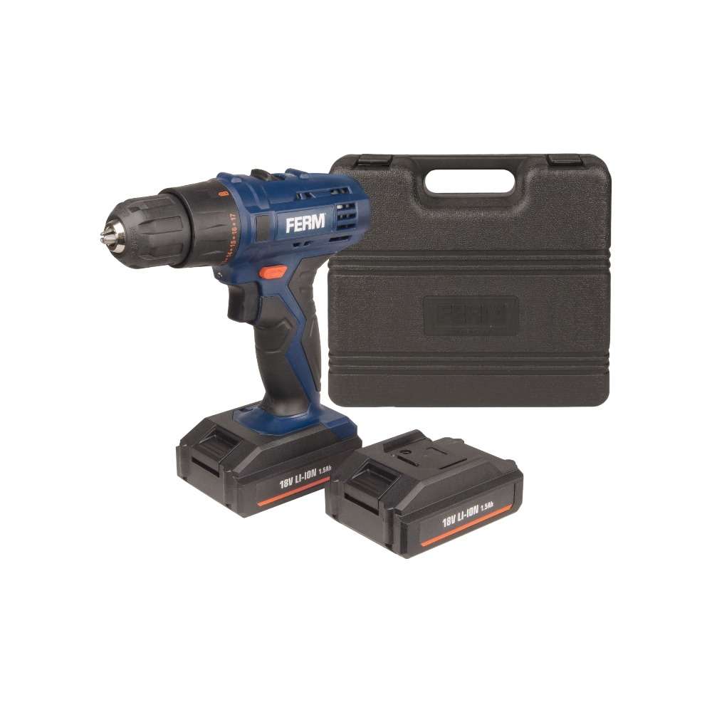 FERM CDM1120 18V 1.5Ah Cordless Li-Ion Drill - 2 Batteries 1