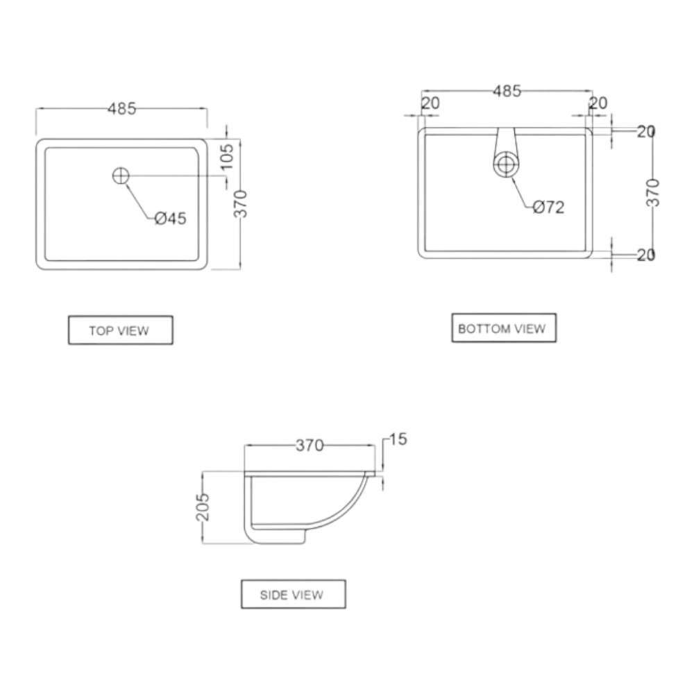 Jaquar (CNS-WHT-701) 485 x 370 x 205 mm Rectangular Under Counter Basin - White 1