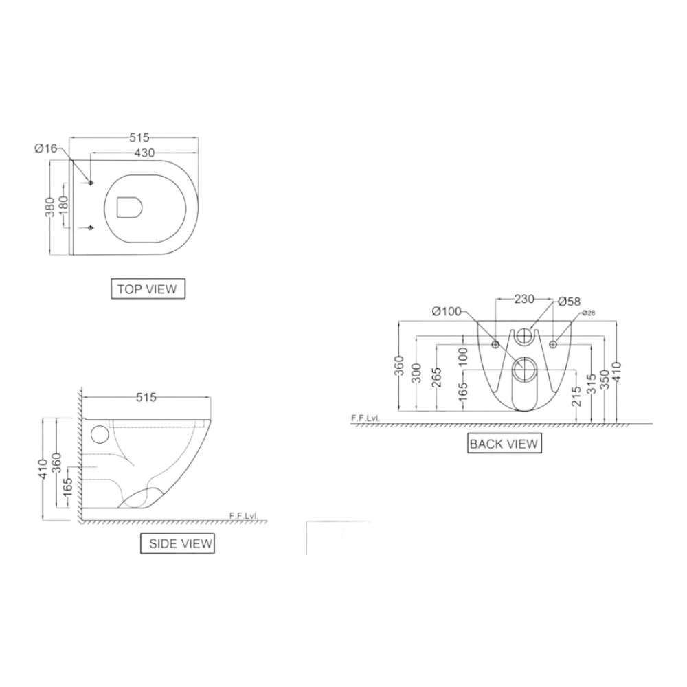 Jaquar (CNS-WHT-963UFSM) 380 x 515 x 360 mm Rimless Wall Hung WC - White 1