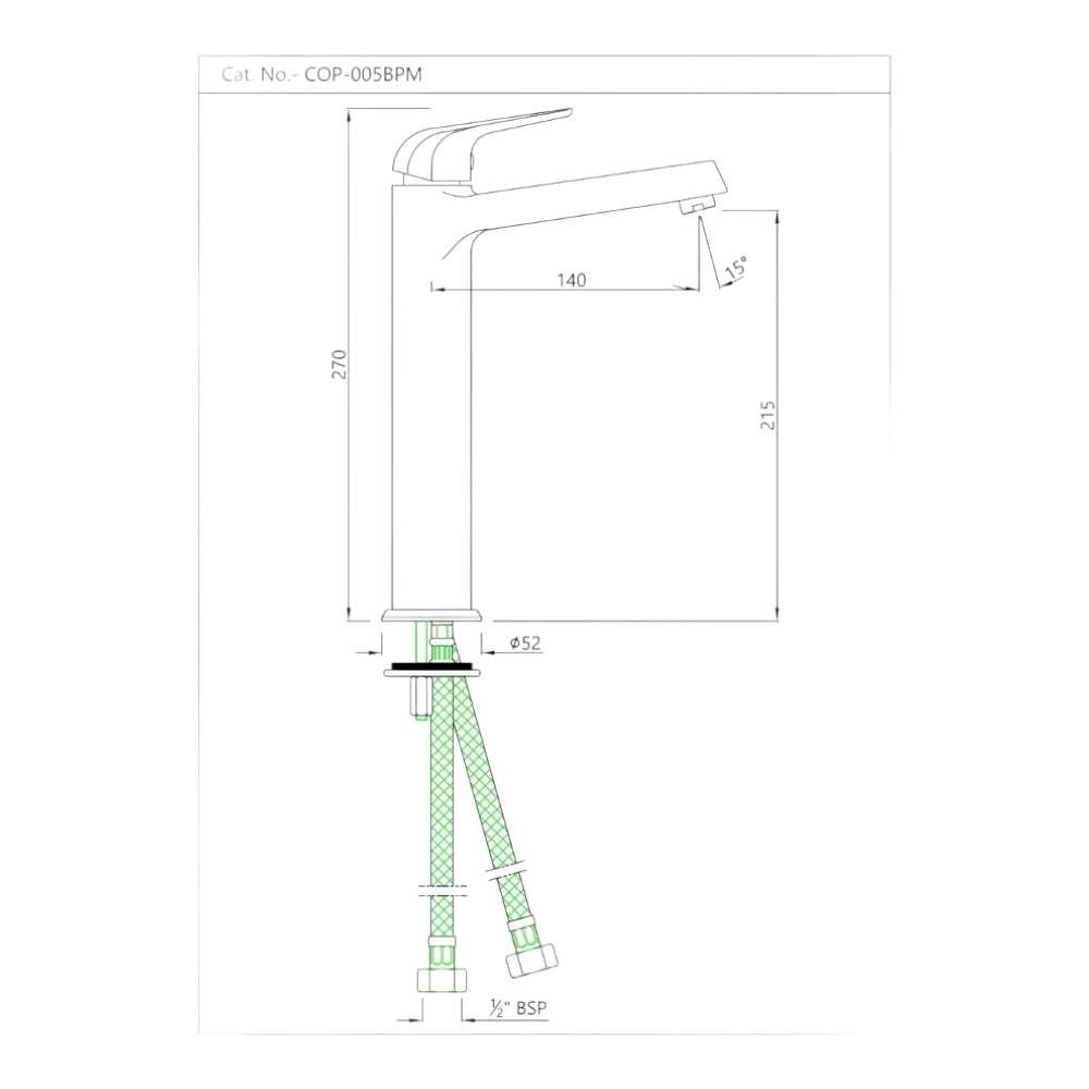 Jaquar (COP-CHR-005BPM) Single Lever High Neck Basin Mixer without Popup Waste - Chrome 1