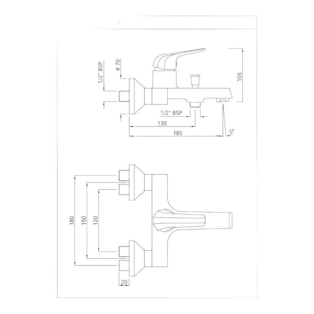 Jaquar (COP-CHR-119PM) Wall Mounted Single Lever Bath & Shower Mixer - Chrome 1