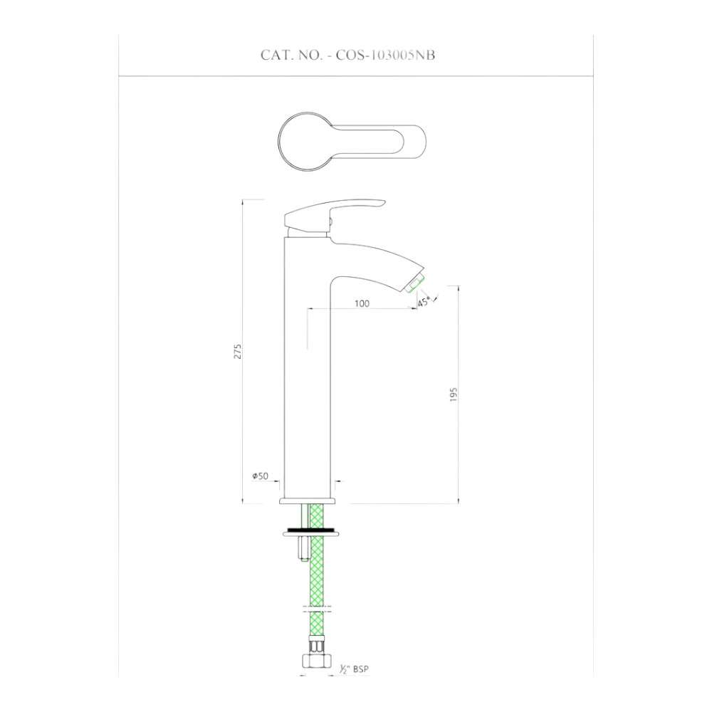 Essco Jaquar (COS-CHR-103005NB) 600 mm Long Braided Hoses & Single Lever High Neck Basin Mixer without Popup Waste - Chrome 1