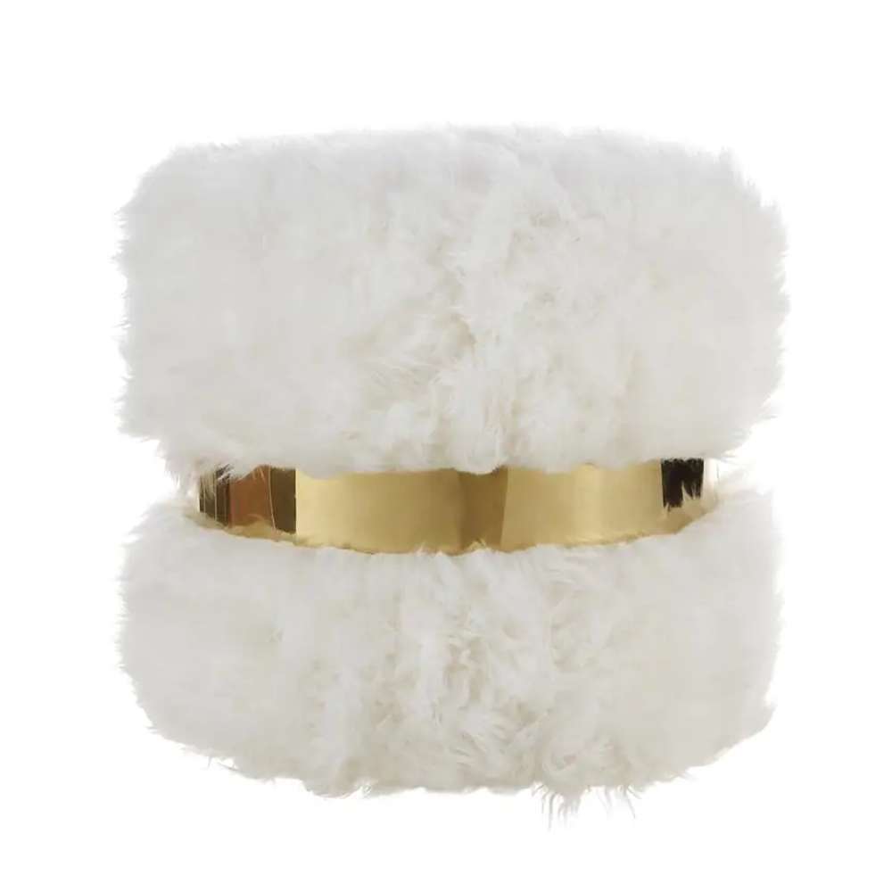 Ottoman Stool White Faux Fur with Gold Polished Band 0