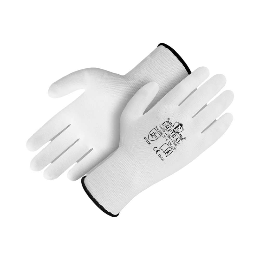 Empiral Gorilla I Polyester Liner Gloves PU Palm Coating, White, XL,1Pair/pack