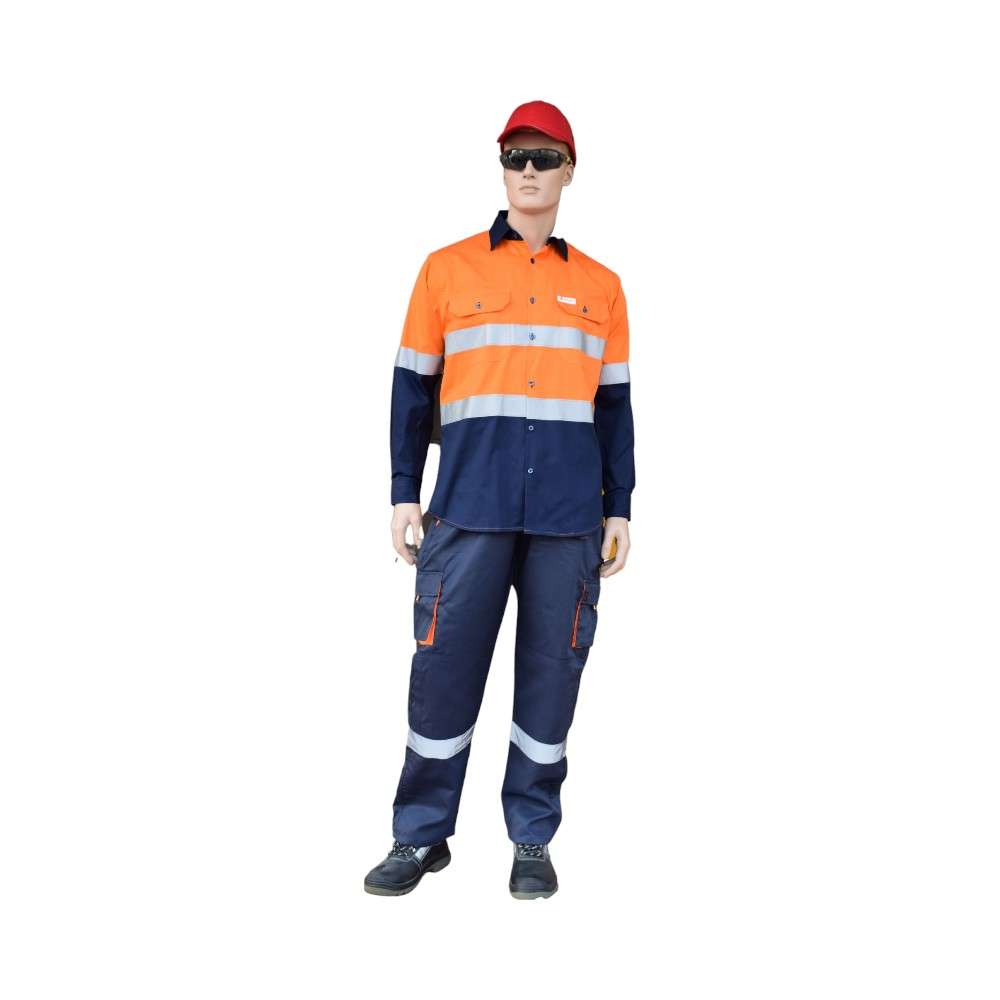 Empiral 100% Cotton Vented Long Sleeve Reflective Dual Tone Work Shirt, Orange/Navy 0