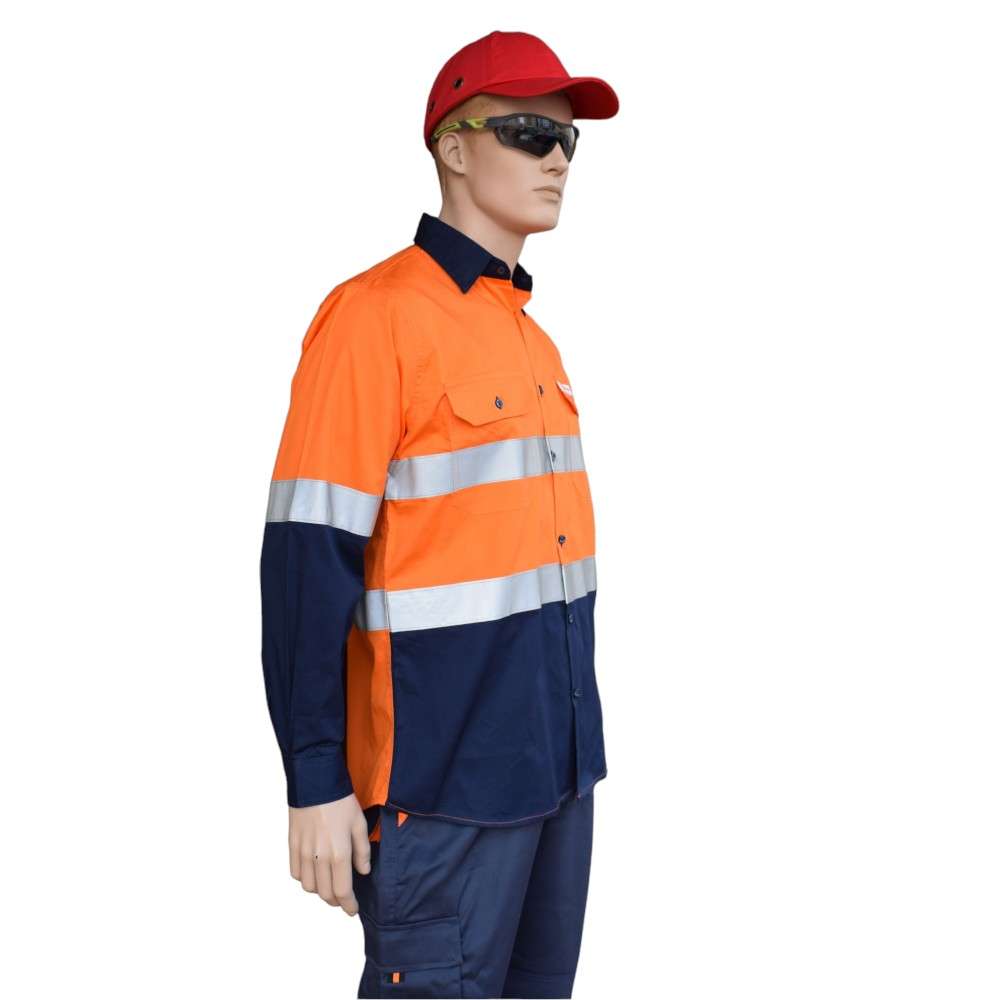 Empiral 100% Cotton Vented Long Sleeve Reflective Dual Tone Work Shirt, Orange/Navy 4