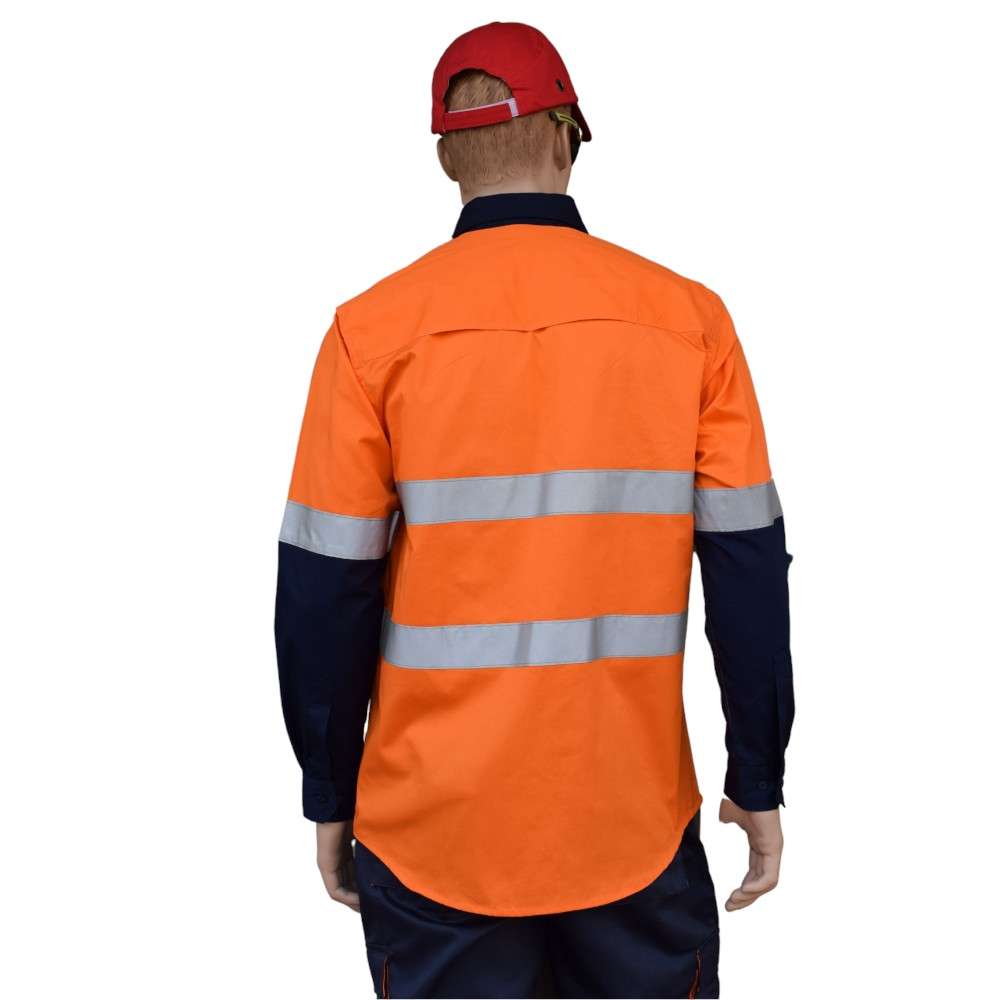 Empiral 100% Cotton Vented Long Sleeve Reflective Dual Tone Work Shirt, Orange/Navy 5