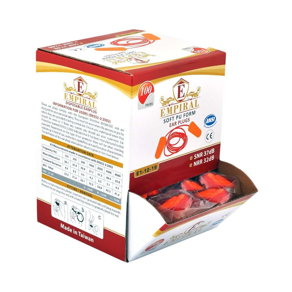Empiral Sync PU Corded Ear Plug, Orange 100Pairs/Box