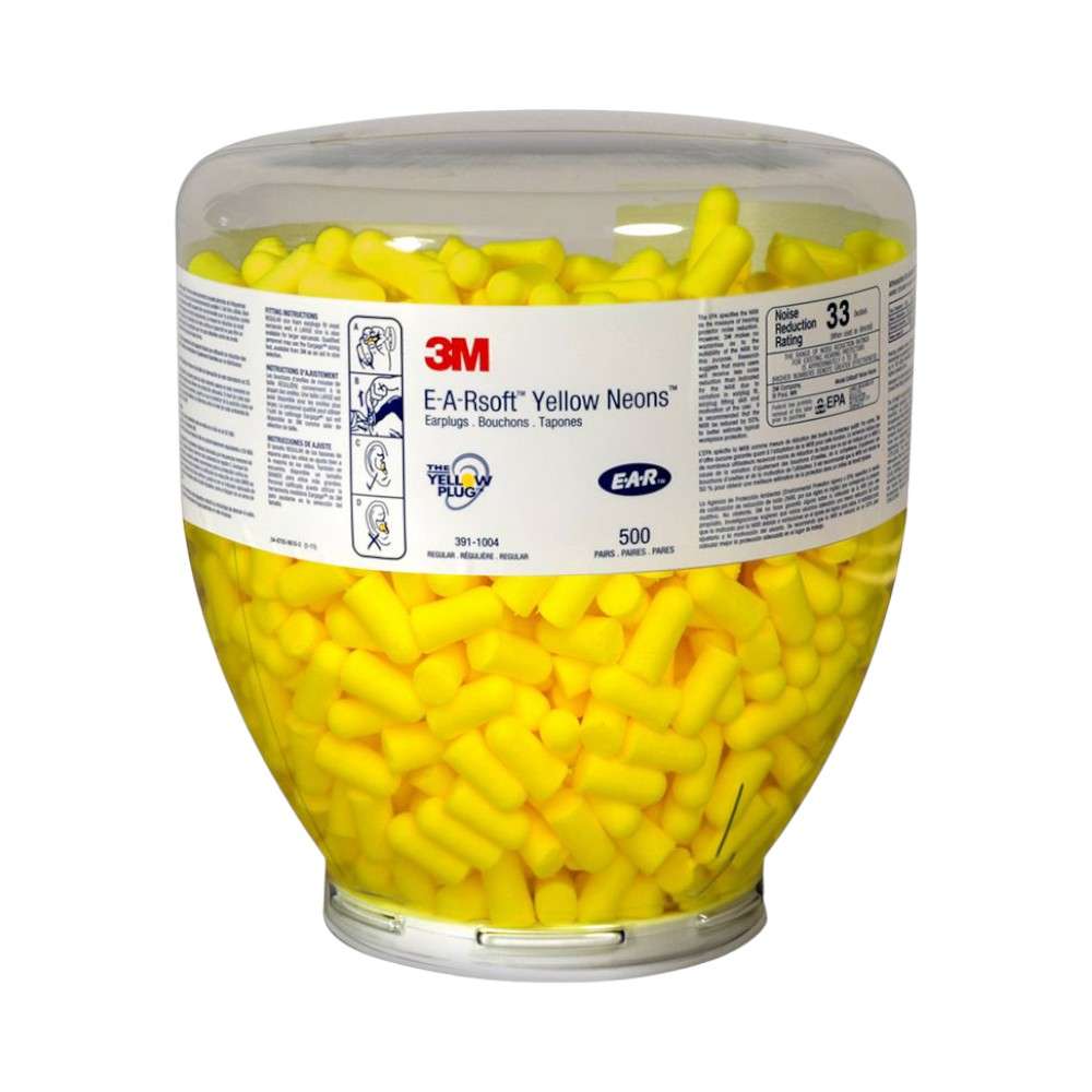 3M 391-1004, yellow neon Uncorded Ear Plug with dispenser Jar 500Pairs/Box 2