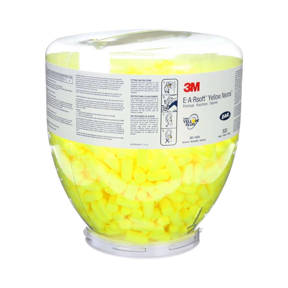3M 391-1004, yellow neon Uncorded Ear Plug with dispenser Jar 500Pairs/Box 1