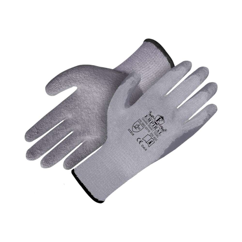 قفازات إمبيرال (Empiral) غوريلا (Rock I 2 Ply) القطنية مع طلاء من اللاتكس باللون (Grey/Blue) قياس (XL) تباع (1Pair/pack)