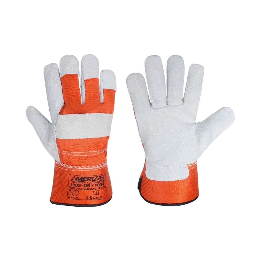 Ameriza Single Palm Split Leather Rigger Gloves, Orange, Size 10.5 12Pairs/pack 0