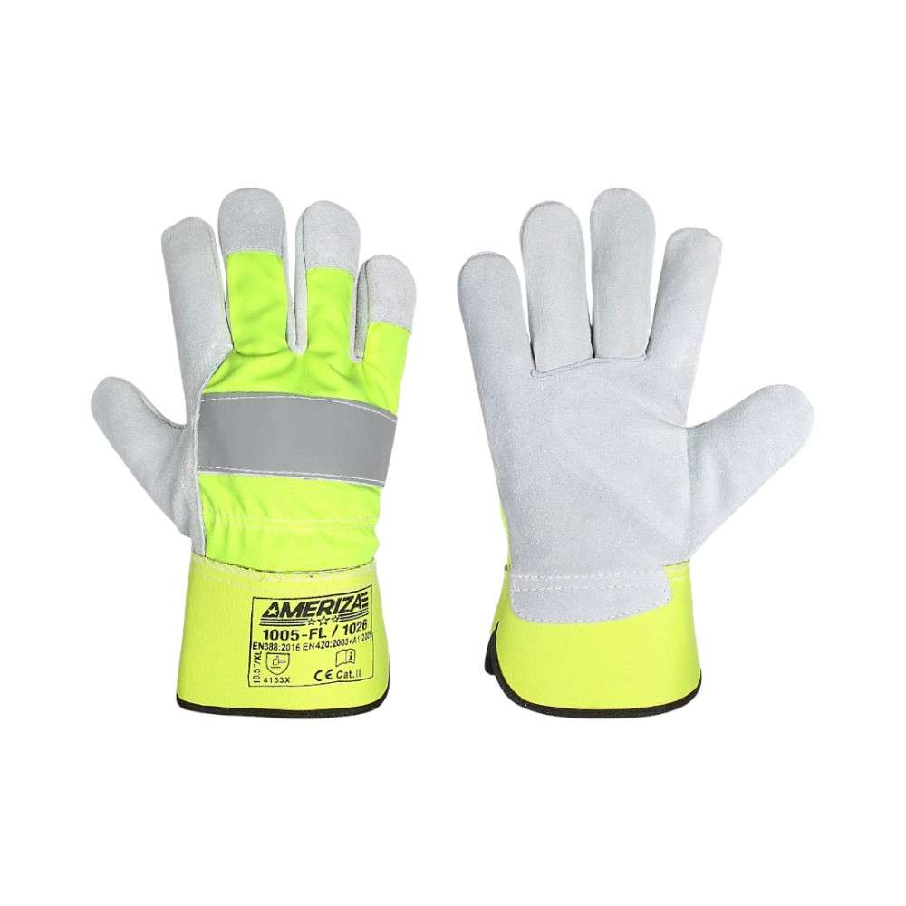 Ameriza Single Palm Split Leather Rigger Gloves, Fluoroscent, Size 10, 12Pairs/pack 0