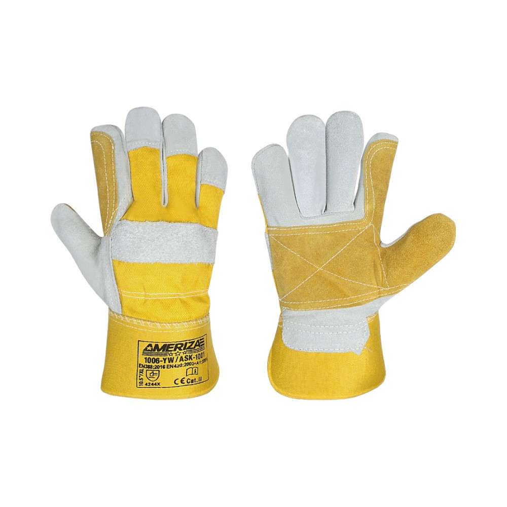 Ameriza Split Leather Rigger Gloves, Yellow, Size 10.5, 12Pairs/Pack 0