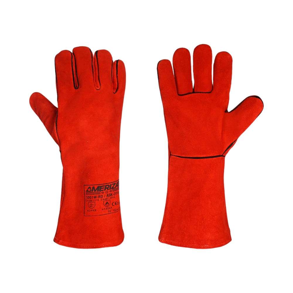 Ameriza Split Leather Welding Gloves, Red, Size16", 12Pairs/Pack