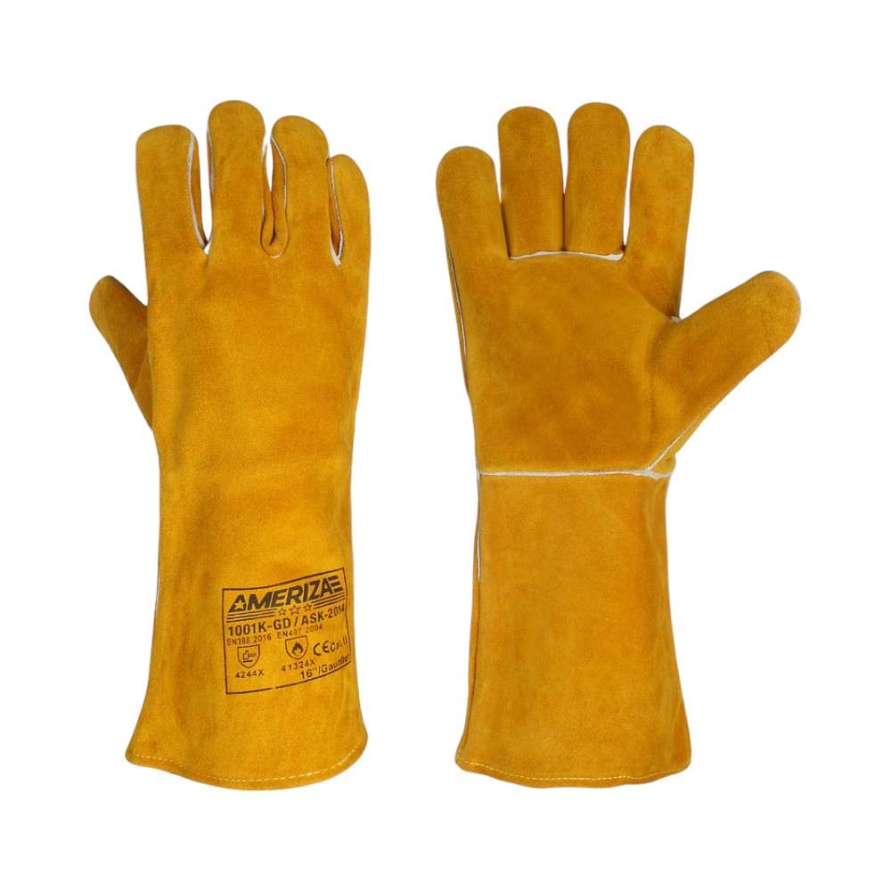 Ameriza Kevlar Stitched Leather Wleding Gloves, Golden, Size 16", 12Pairs/Pack