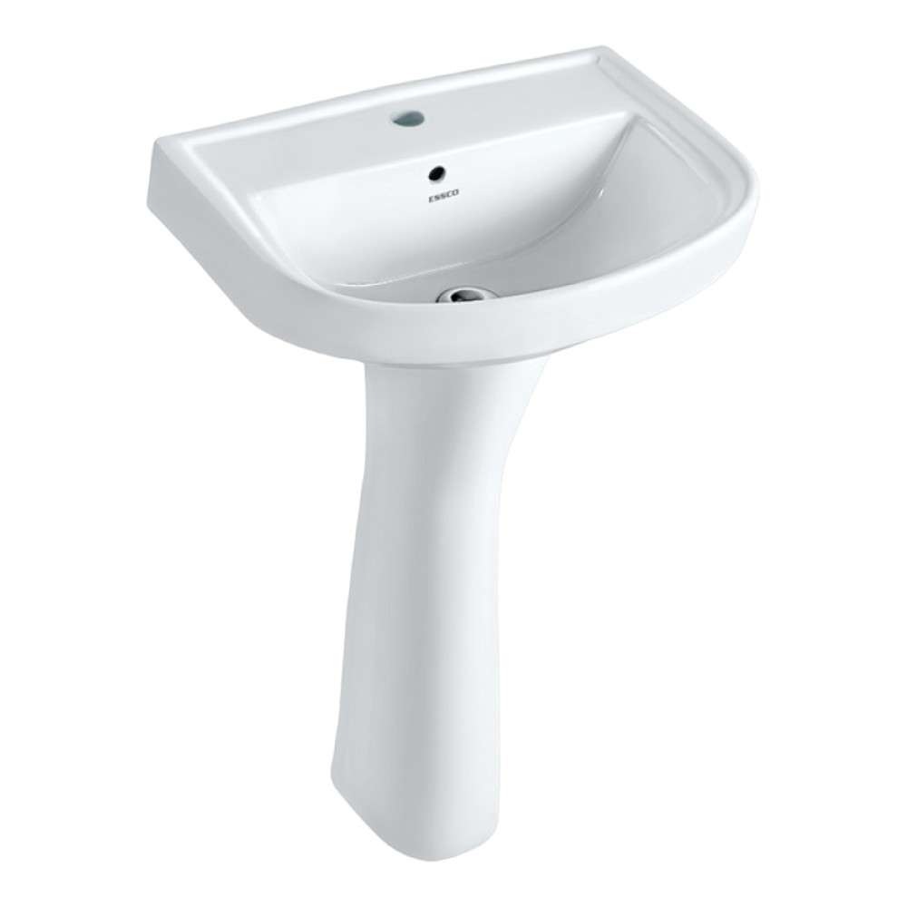 Essco Jaquar (ECS-WHT-801 + ECS-WHT-301) 555 x 410 x 205 mm Full Pedestal Wall Hung Basin With Fixing Accessories - White 0