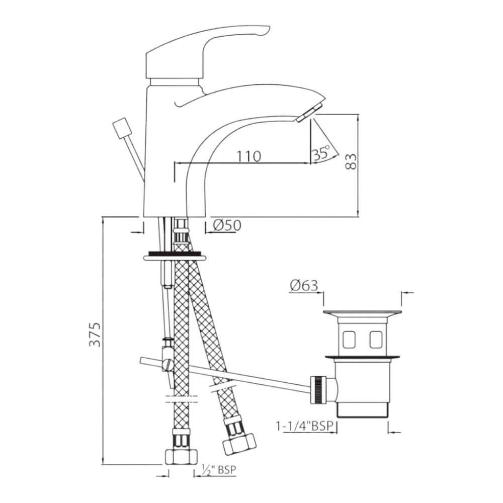 Jaquar (EKO-CHR-33052B) Single Lever Extended Basin Mixer With Popup Waste - Chrome 1