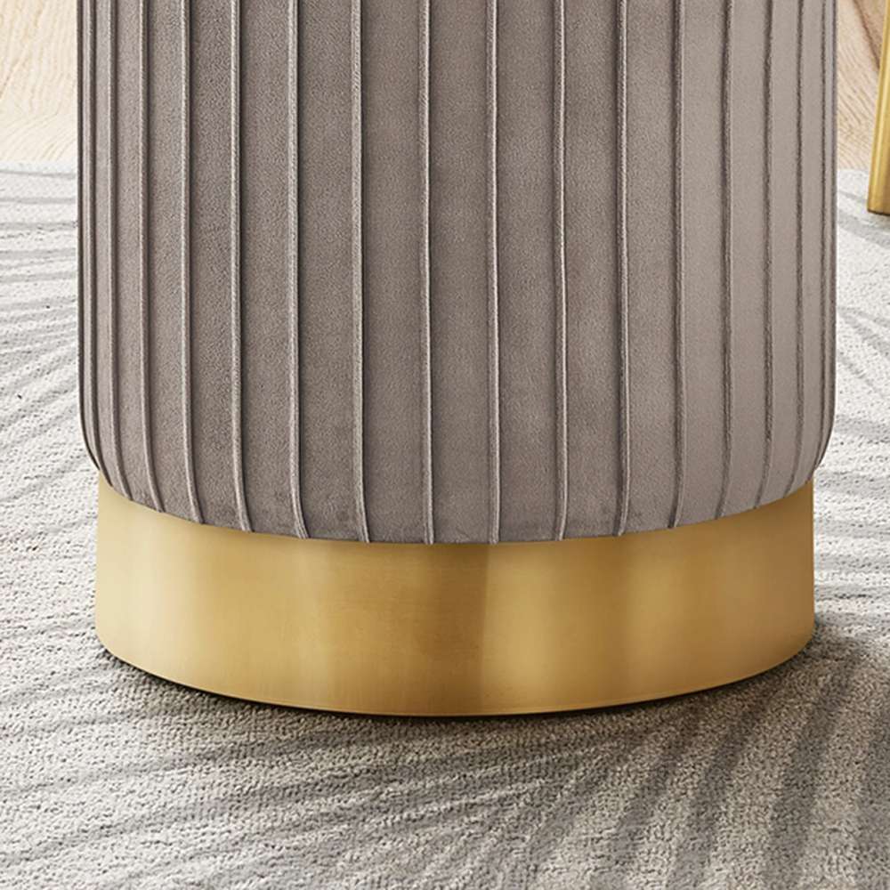 Light Brown Velvet Ottoman Stool with Gold Metal Base 2